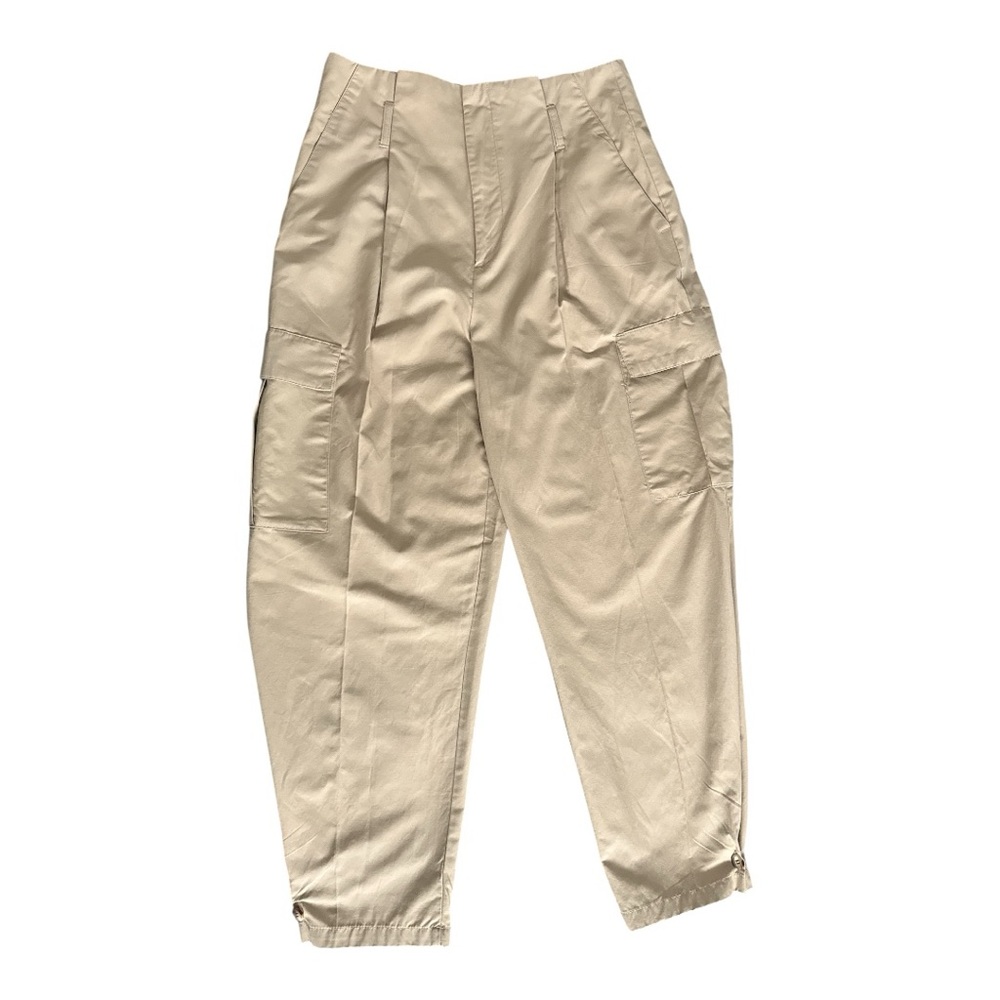 ZARA Women’s Baggy Cargo Pants Khaki High Waist Utility Pockets Streetwear Sz M - Picture 3 of 9
